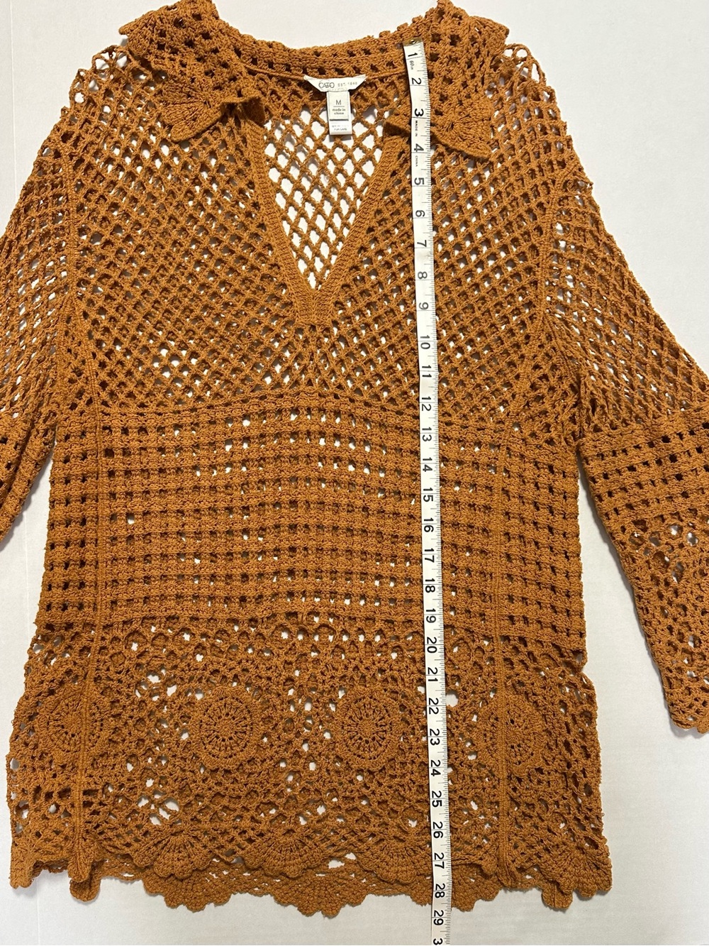 Brown Boho Crochet Top Women’s M Cotton Cover-Up Tunic Mini Dress Cottagecore - Picture 9 of 12